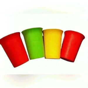 4 Vintage Tupperware #109 Classic Tumblers 7oz Cups Green Yellow Orange